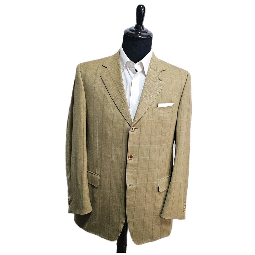 Canali Blazer Mens 44L Wool Sport Coat Plaid Herringbone Windowpane Super 120's